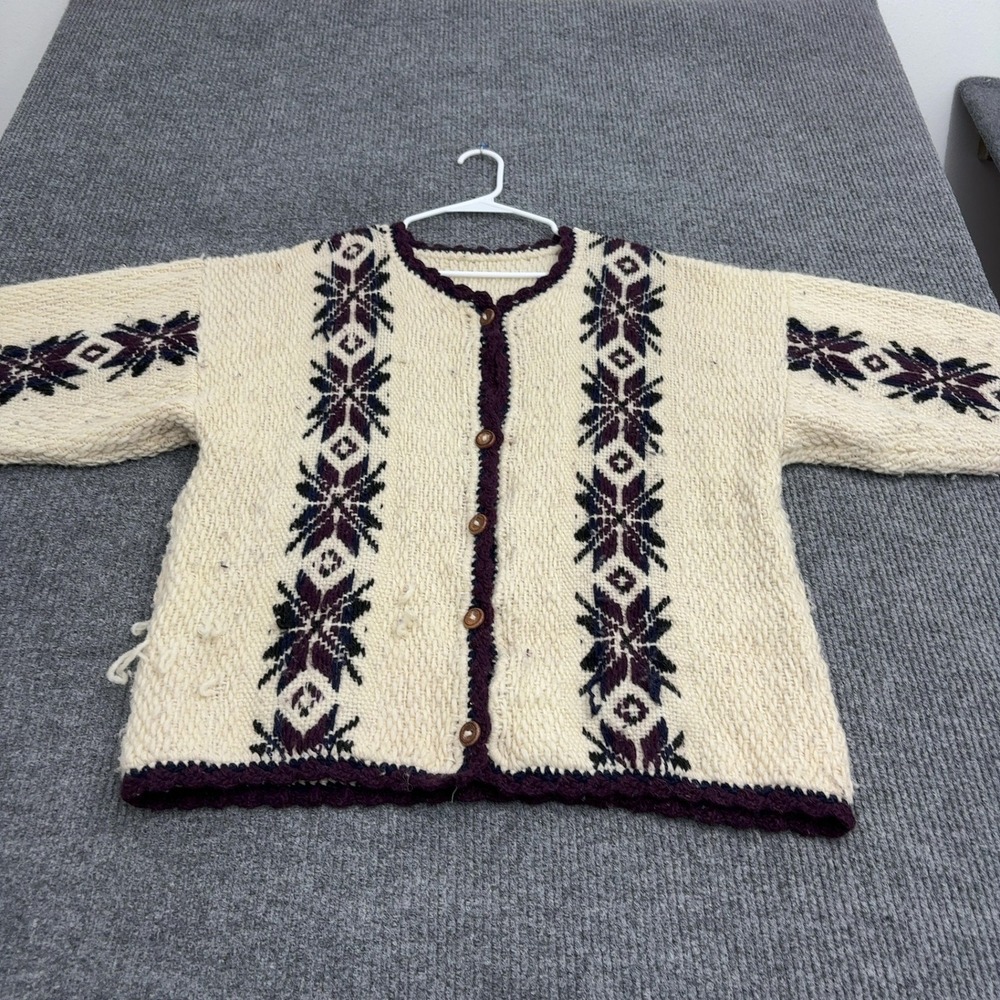 Vintage Cardigan Womens L Cream Wool Snowflake Nordic Chunky Knit Retroc Grandma